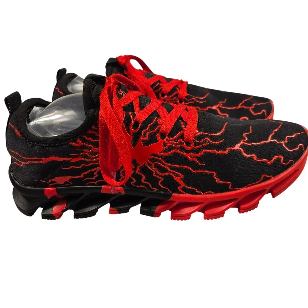 Bronax Mens Athletic Sneakers‎ Black Red Lightning Pattern Blade Sole Size 41 EU